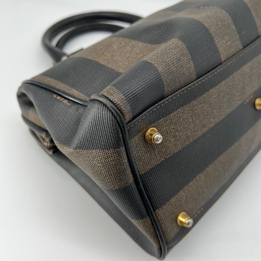 FENDI Mini Boston Bag Hand Bag Tote Purse FF Pecan Authentic