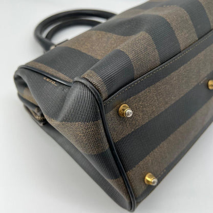 FENDI Mini Boston Bag Hand Bag Tote Purse FF Pecan Authentic