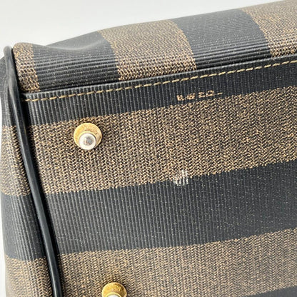 FENDI Mini Boston Bag Hand Bag Tote Purse FF Pecan Authentic