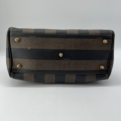 FENDI Mini Boston Bag Hand Bag Tote Purse FF Pecan Authentic