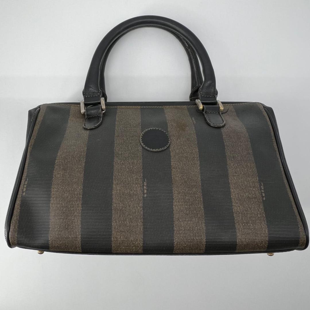 FENDI Mini Boston Bag Hand Bag Tote Purse FF Pecan Authentic