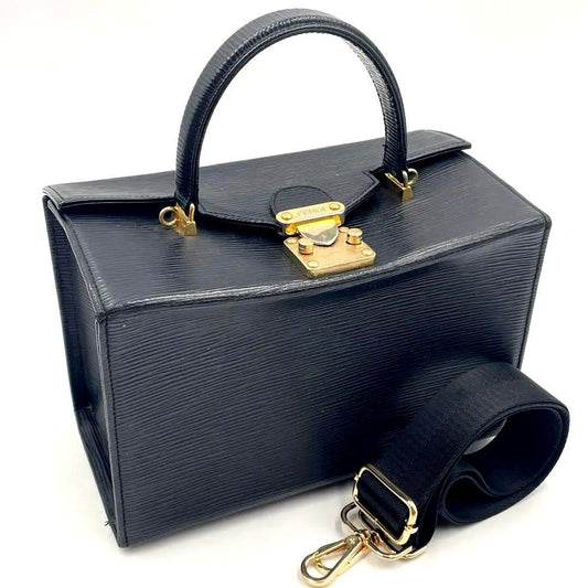 FENDI Vanity Bag Hand Shoulder Bag Tote Purse 2way Leather Black Authentic