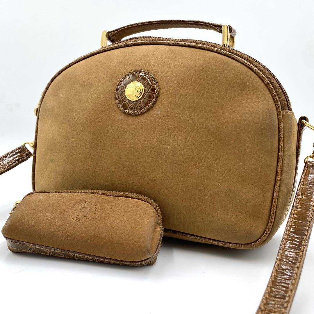 FENDI Shoulder Bag Purse 2way Suede Leather Brown Authentic