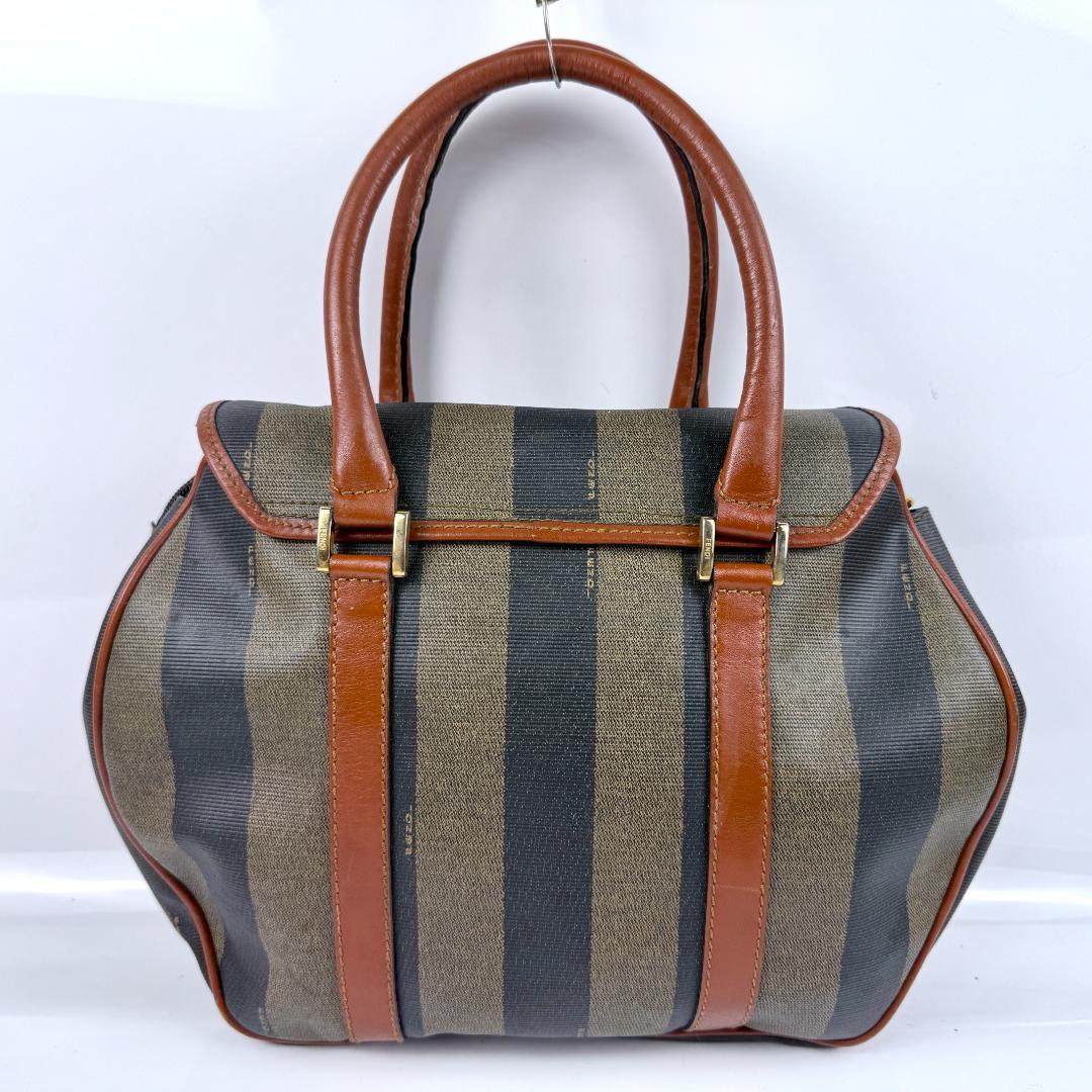 FENDI Hand Bag Tote Purse Mini Boston Pecan PVC Leather Black Authentic