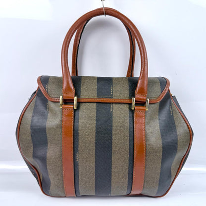FENDI Hand Bag Tote Purse Mini Boston Pecan PVC Leather Black Authentic