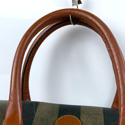 FENDI Hand Bag Tote Purse Mini Boston Pecan PVC Leather Black Authentic