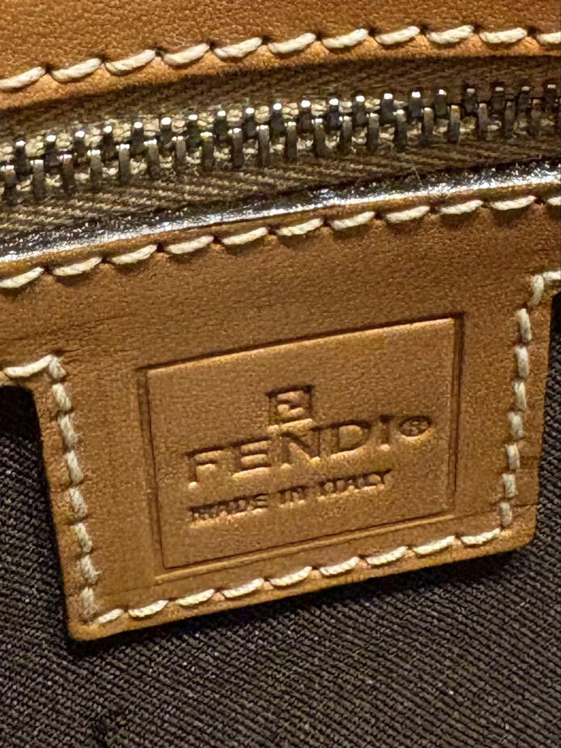FENDI Shoulder Bag Purse FF Canvas Leather Off White Brown Beige Authentic