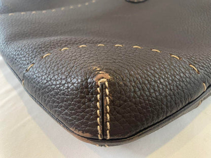 FENDI Shoulder Bag Purse Selleria Leather Brown Authentic