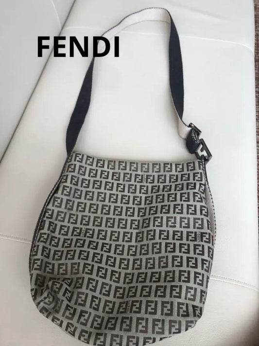 FENDI Shoulder Bag Purse FF Zucchino Canvas Authentic