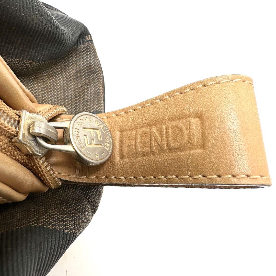 FENDI Mini Boston Hand Bag Tote Purse Pecan PVC Leather Brown Authentic