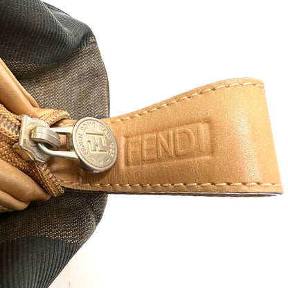 FENDI Mini Boston Hand Bag Tote Purse Pecan PVC Leather Brown Authentic