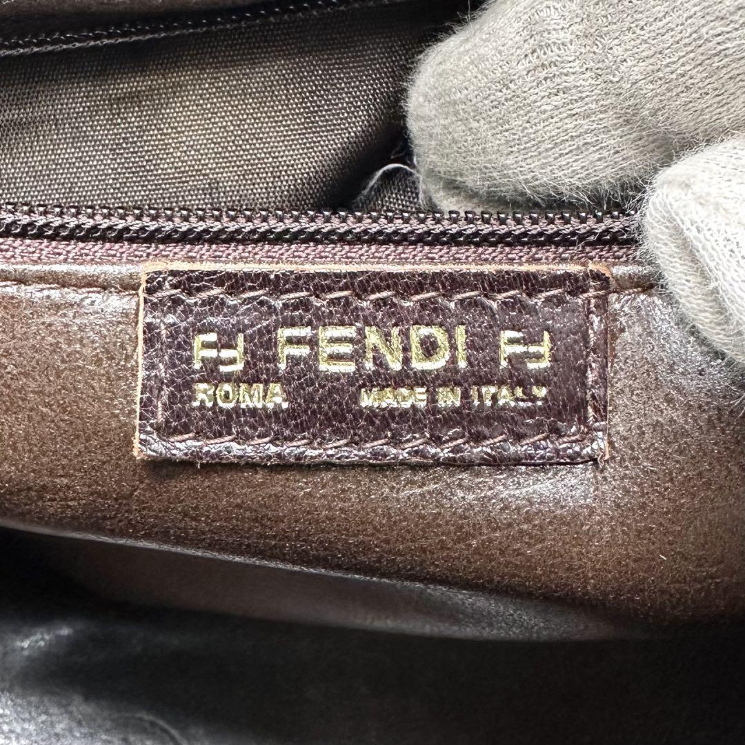 FENDI Mini Boston Hand Bag Tote Purse Pecan PVC Leather Brown Authentic