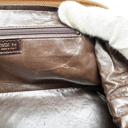 FENDI Mini Boston Hand Bag Tote Purse Pecan PVC Leather Brown Authentic