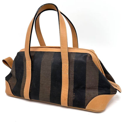 FENDI Mini Boston Hand Bag Tote Purse Pecan PVC Leather Brown Authentic