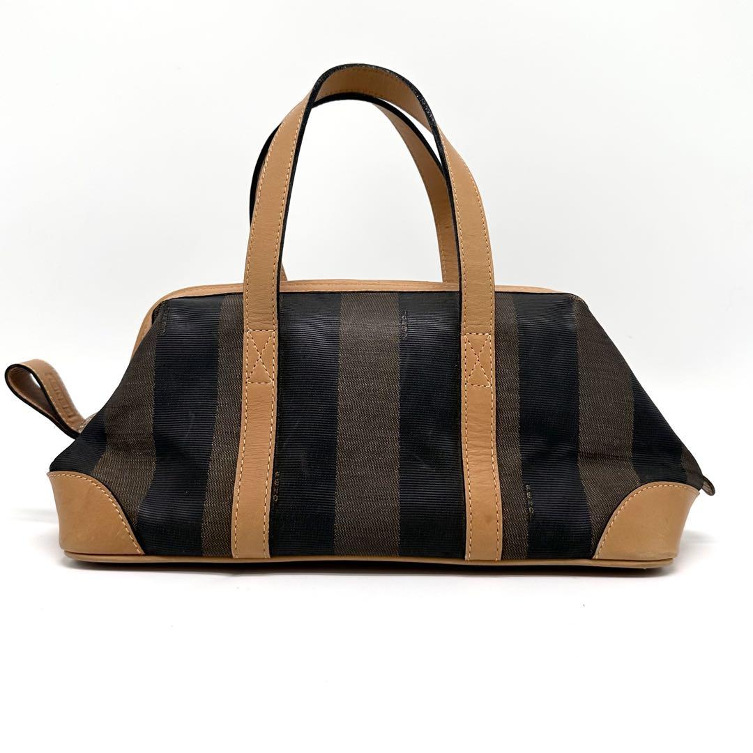 FENDI Mini Boston Hand Bag Tote Purse Pecan PVC Leather Brown Authentic