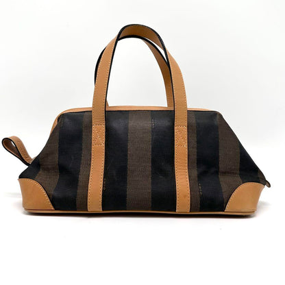 FENDI Mini Boston Hand Bag Tote Purse Pecan PVC Leather Brown Authentic