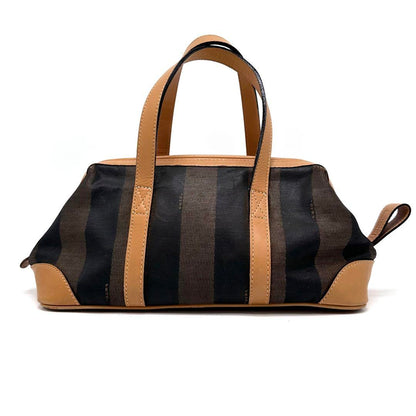 FENDI Mini Boston Hand Bag Tote Purse Pecan PVC Leather Brown Authentic
