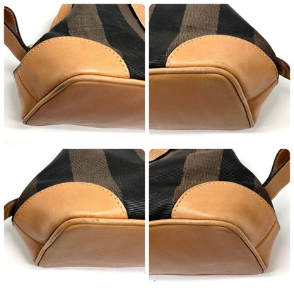 FENDI Mini Boston Hand Bag Tote Purse Pecan PVC Leather Brown Authentic