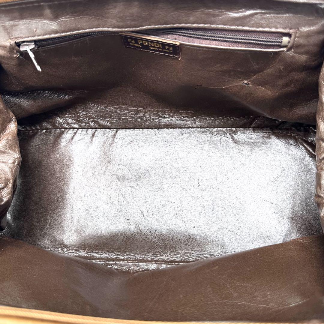 FENDI Mini Boston Hand Bag Tote Purse Pecan PVC Leather Brown Authentic