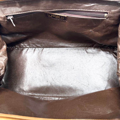 FENDI Mini Boston Hand Bag Tote Purse Pecan PVC Leather Brown Authentic
