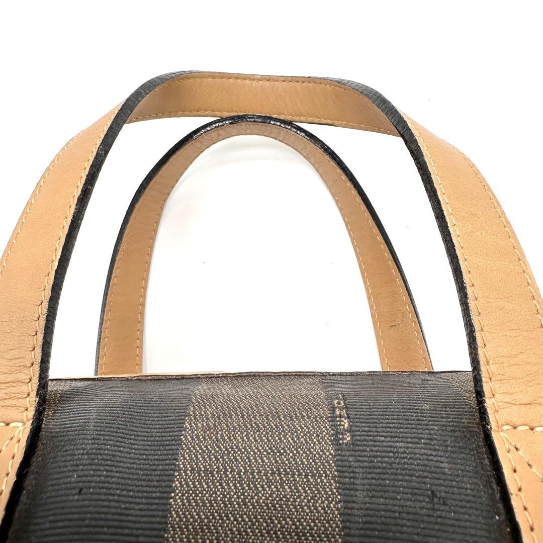 FENDI Mini Boston Hand Bag Tote Purse Pecan PVC Leather Brown Authentic