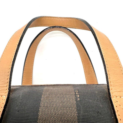 FENDI Mini Boston Hand Bag Tote Purse Pecan PVC Leather Brown Authentic