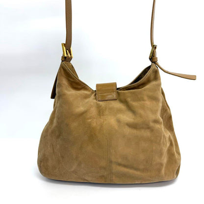 FENDI Shoulder Bag Purse FF Suede Beige Authentic