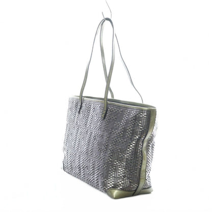 FENDI Hand Bag Tote Purse FF Zucca Leather Silver Authentic