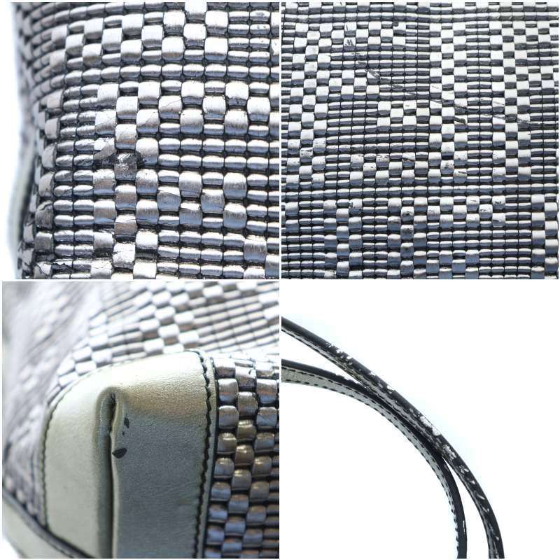 FENDI Hand Bag Tote Purse FF Zucca Leather Silver Authentic