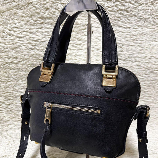 Chloe Hand Shoulder Bag Tote Purse 2way Leather Black Authentic