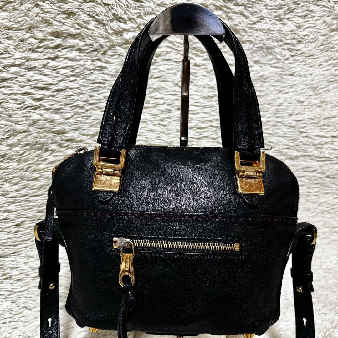Chloe Hand Shoulder Bag Tote Purse 2way Leather Black Authentic
