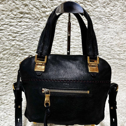 Chloe Hand Shoulder Bag Tote Purse 2way Leather Black Authentic