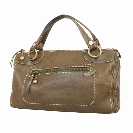 CELINE Hand Bag Tote Purse Leather Khaki Authentic