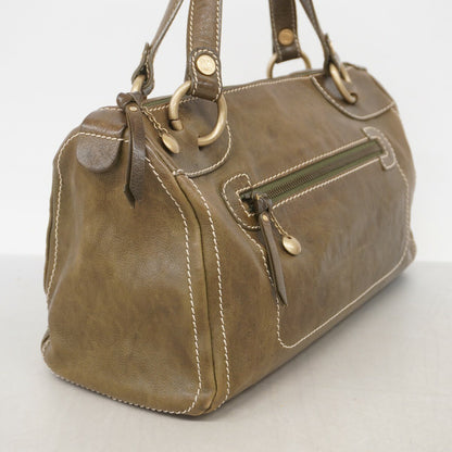 CELINE Hand Bag Tote Purse Leather Khaki Authentic