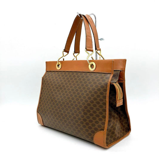 CELINE Hand Bag Tote Purse Macadam PVC Leather Dark Brown Authentic