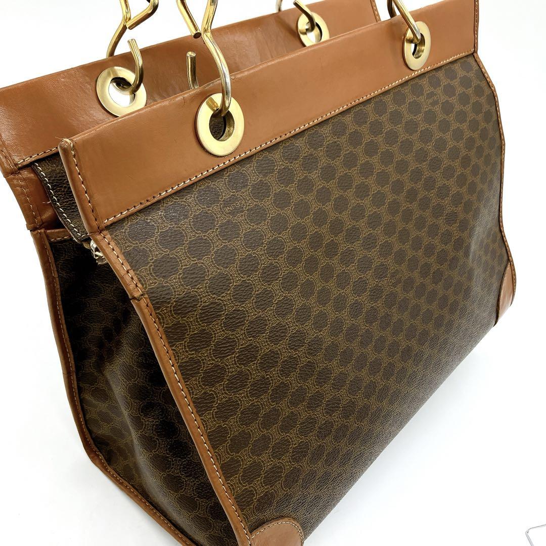 CELINE Hand Bag Tote Purse Macadam PVC Leather Dark Brown Authentic