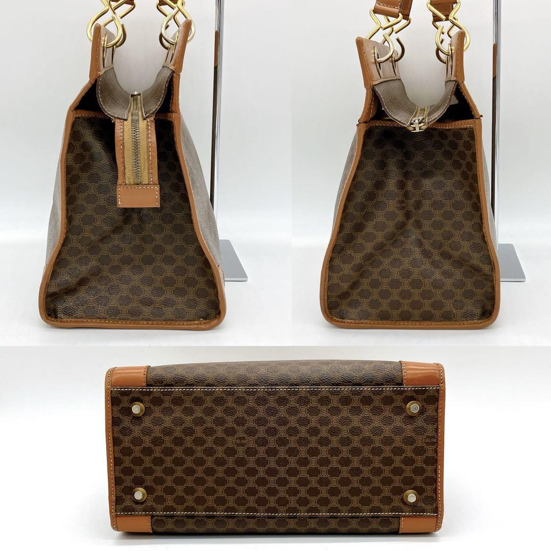 CELINE Hand Bag Tote Purse Macadam PVC Leather Dark Brown Authentic