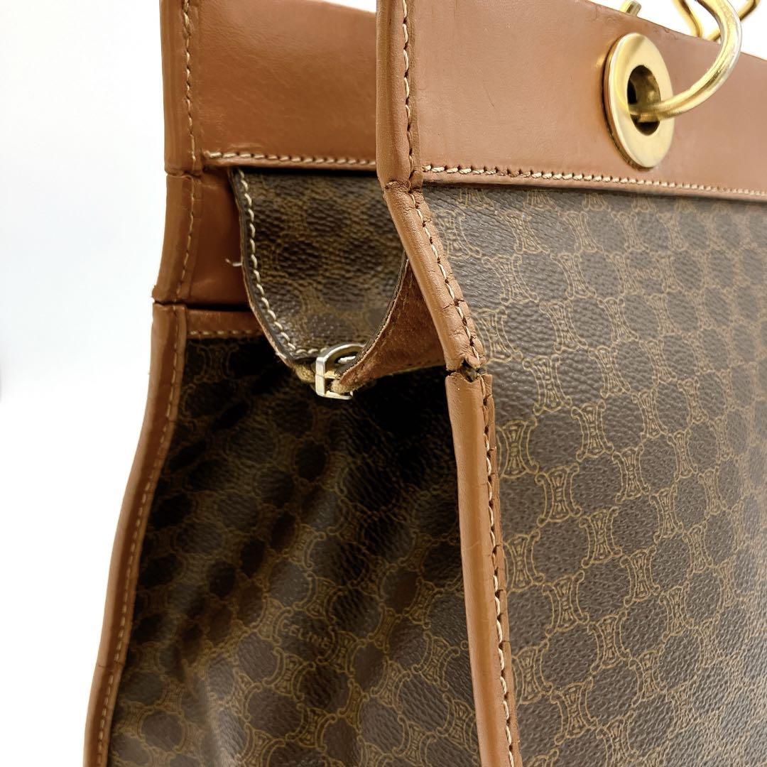 CELINE Hand Bag Tote Purse Macadam PVC Leather Dark Brown Authentic