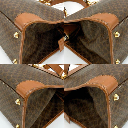 CELINE Hand Bag Tote Purse Macadam PVC Leather Dark Brown Authentic