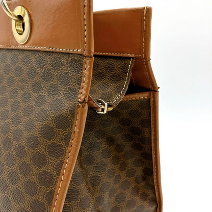 CELINE Hand Bag Tote Purse Macadam PVC Leather Dark Brown Authentic