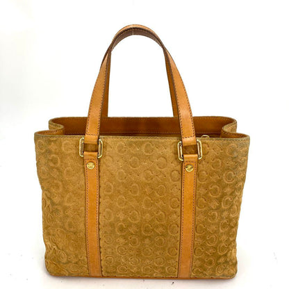CELINE Hand Bag Tote Purse C Macadam Suede Leather Beige Authentic