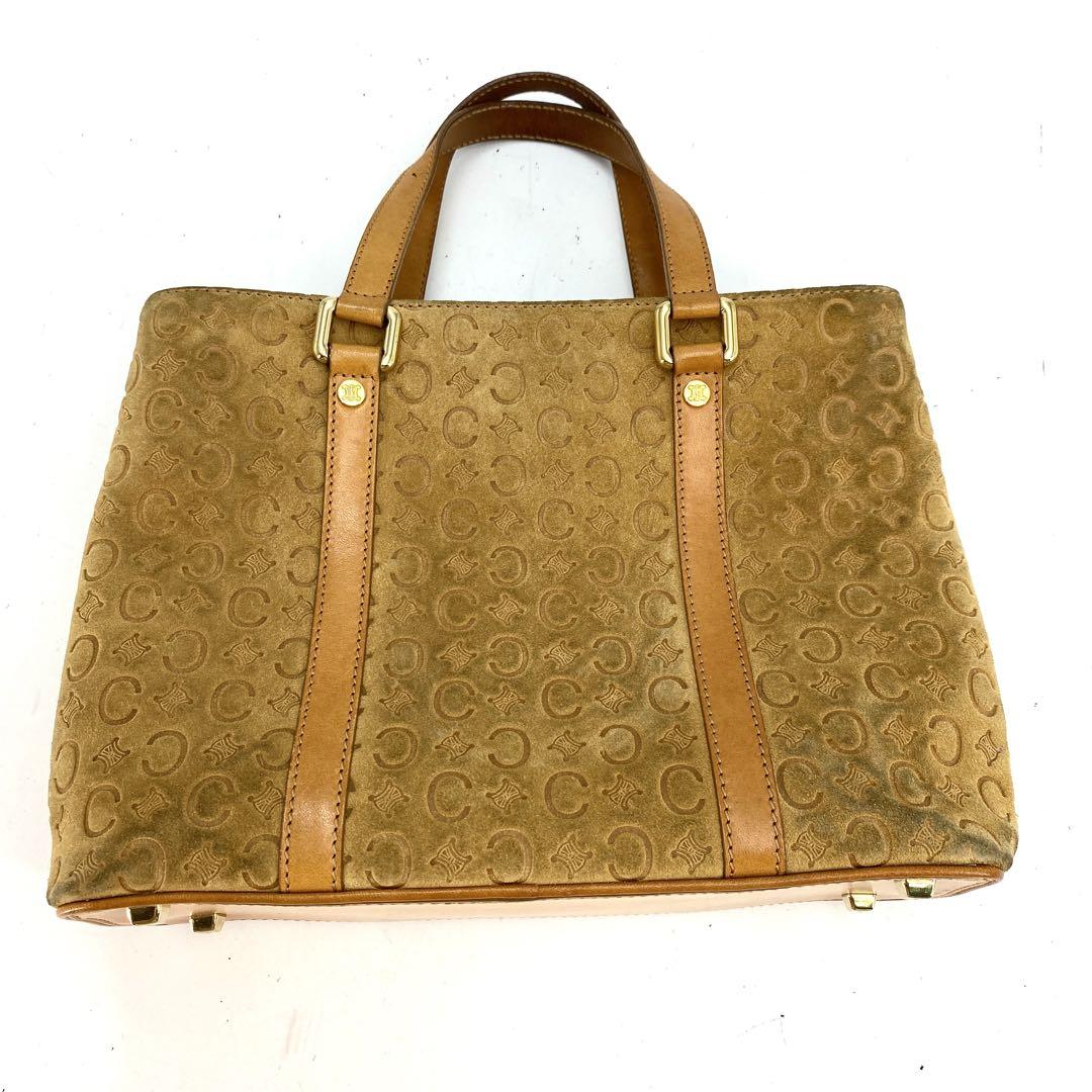 CELINE Hand Bag Tote Purse C Macadam Suede Leather Beige Authentic