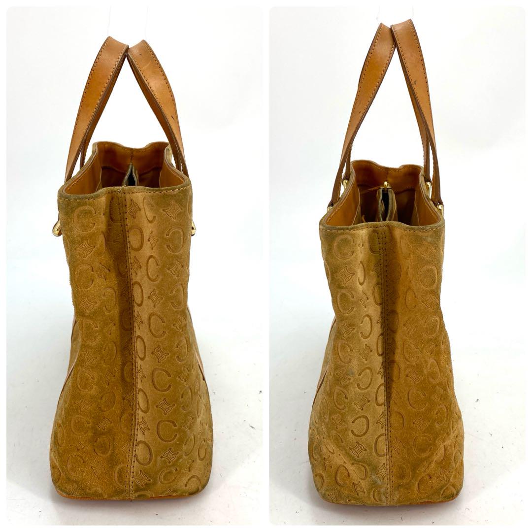 CELINE Hand Bag Tote Purse C Macadam Suede Leather Beige Authentic