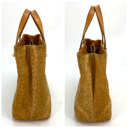 CELINE Hand Bag Tote Purse C Macadam Suede Leather Beige Authentic