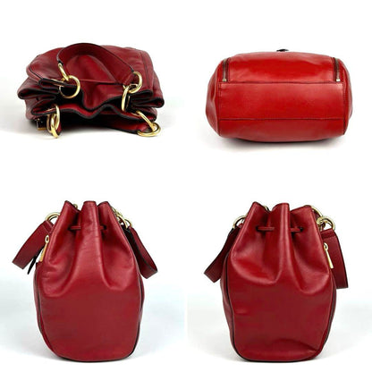 CELINE Shoulder Bag Purse 2way Leather Red Authentic