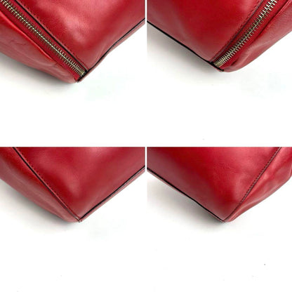CELINE Shoulder Bag Purse 2way Leather Red Authentic