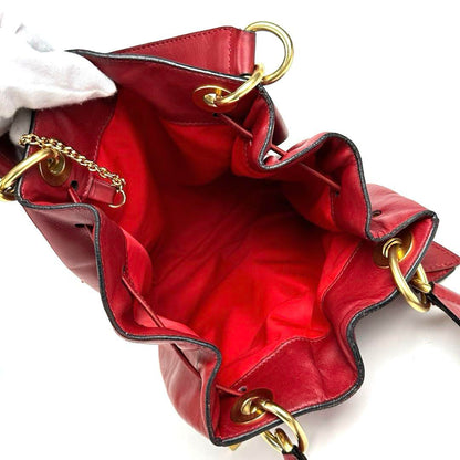 CELINE Shoulder Bag Purse 2way Leather Red Authentic