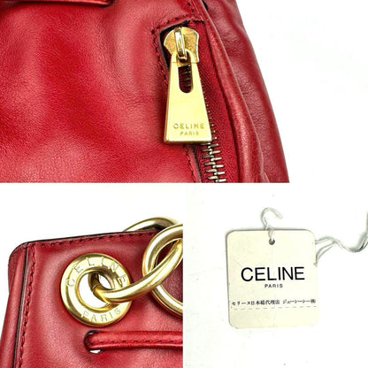 CELINE Shoulder Bag Purse 2way Leather Red Authentic