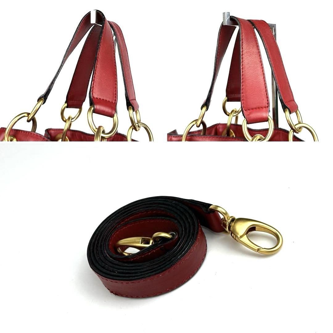 CELINE Shoulder Bag Purse 2way Leather Red Authentic