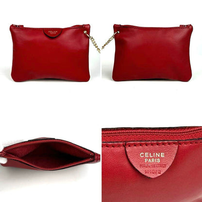 CELINE Shoulder Bag Purse 2way Leather Red Authentic